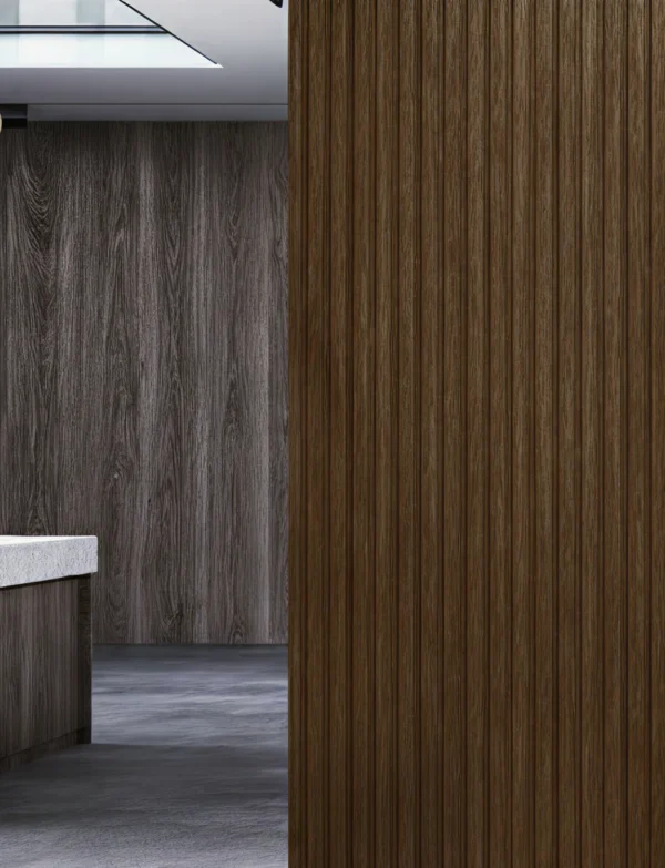 Painel Ripado Decorativo Nogueira Três Ripas Full Line
